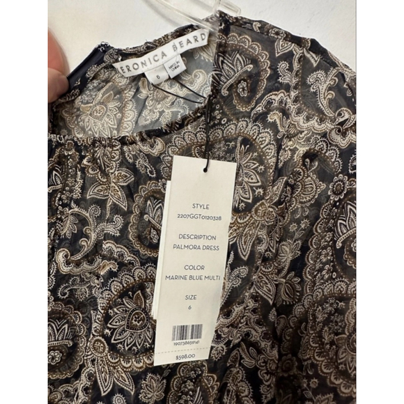 Veronica Beard Palmyra Dress Paisley Print Sheer Long Sleeve Ruched Mini Size 6 - Picture 7 of 7